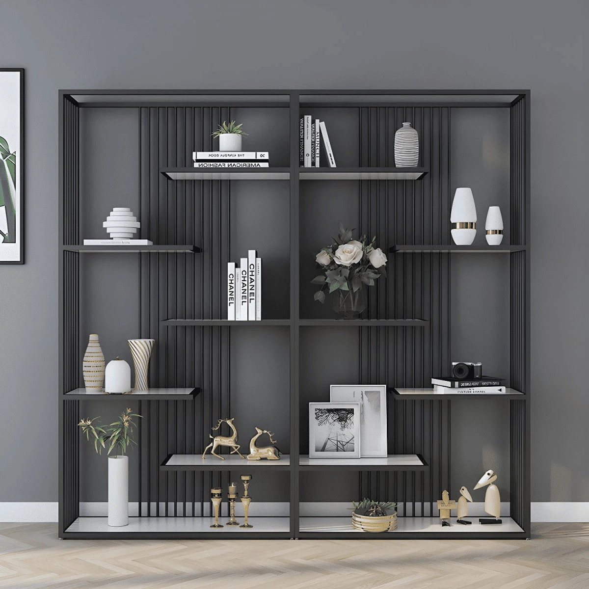 KC-0228 Endüstriyel Açık Arka Kitaplık, Metal Çerçeve, Altın, 200 cm