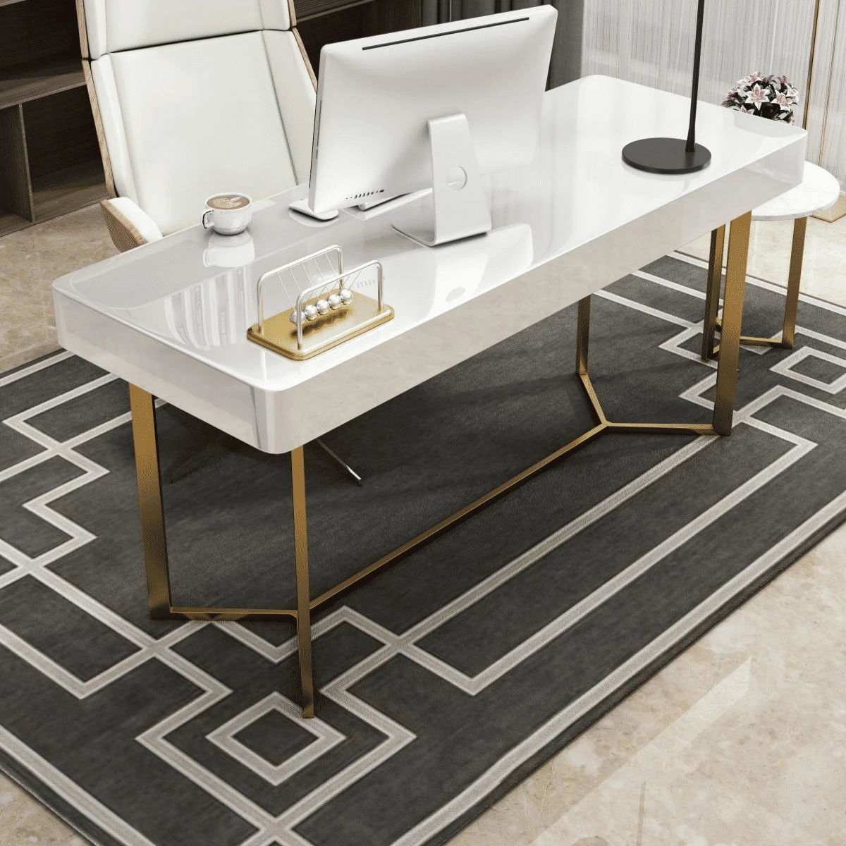 KC-0243 Modern Minimalist Yazı Masası, Dikdörtgen Metal Ayaklı Çalışma Masası