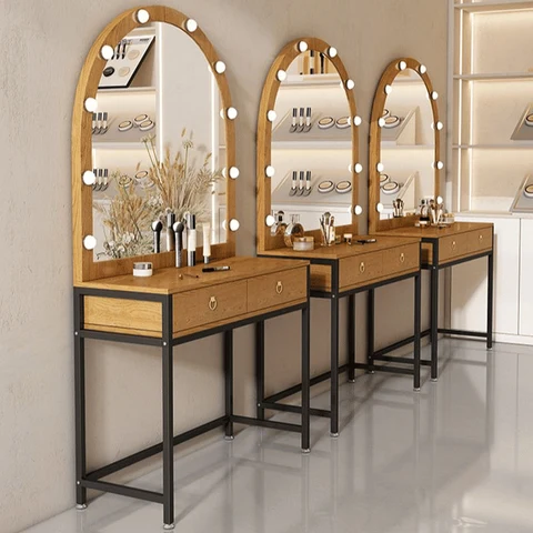 KC-0105 Modern Ahşap Üstlü Aydınlatmalı Ayaklı Makyaj Masası