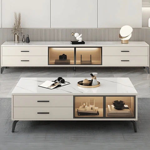 KTV-03 Modern Dikdörtgen TV Sehpası MDF 4 Çekmeceli 2 Dolaplı Siyah