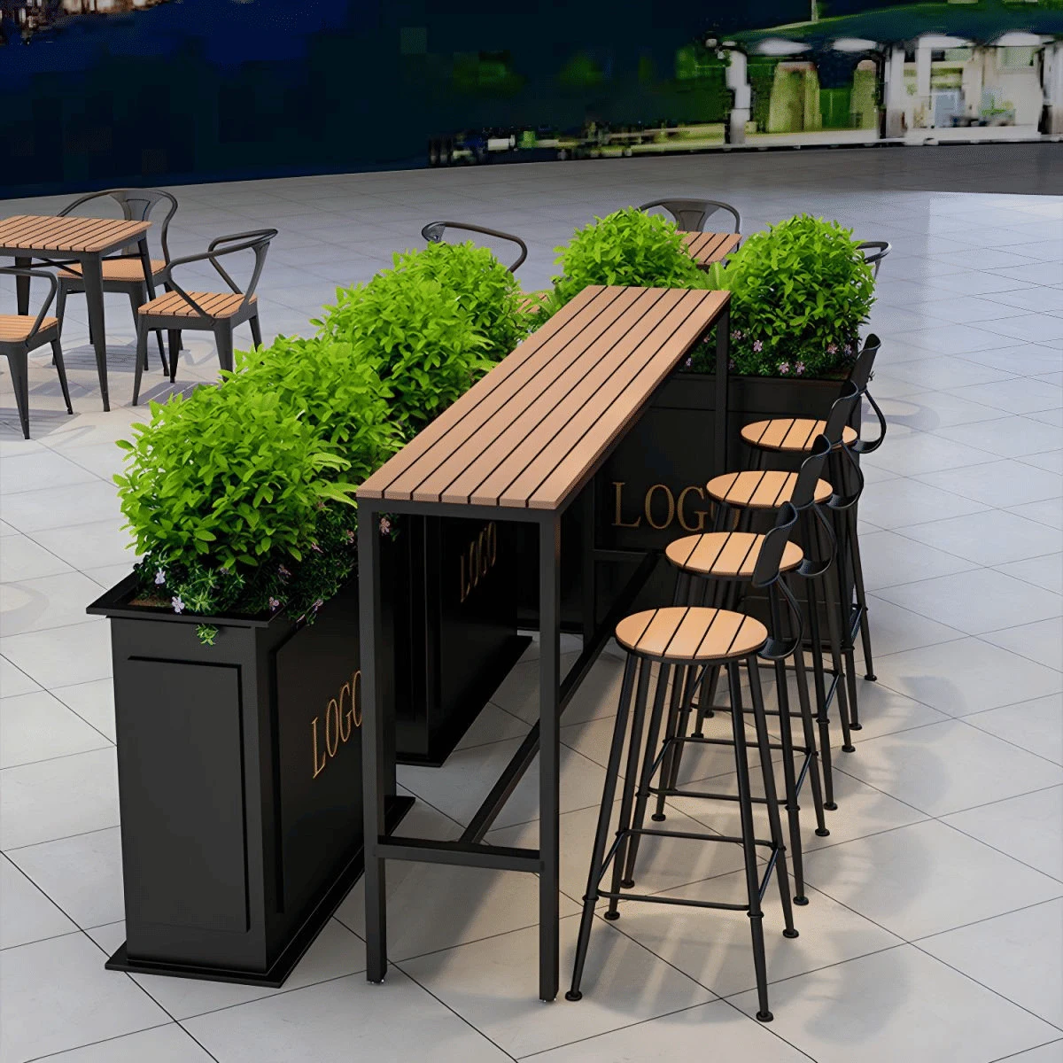 BRM6354 Modern Dikdörtgen Bar Masası Ahşap Metal Ayaklı