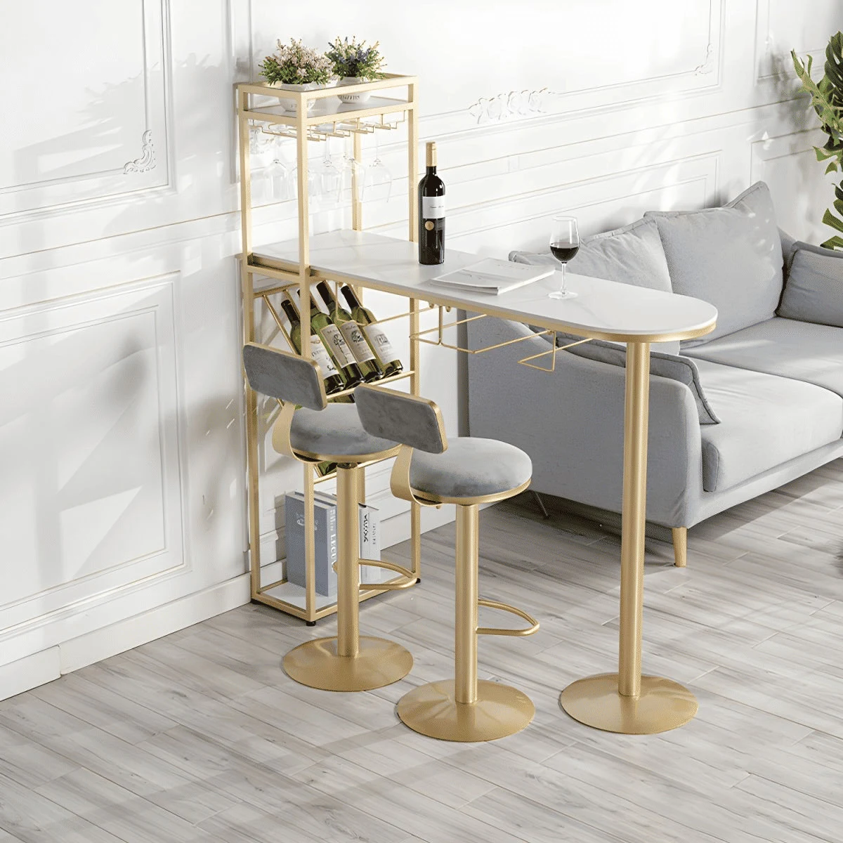 BRM806 Modern Dikdörtgen Bar Masası MDF Üstlü Metal Ayaklı