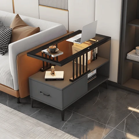 ZGN20208 Modern Metal Tabanlı Çekmeceli Dikdörtgen Yan Sehpa