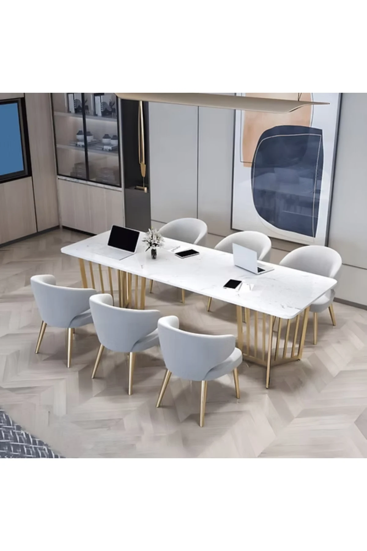 KC-0239 Glam MDF Ofis ve Yemek Masası Metal Kızak Ayaklı