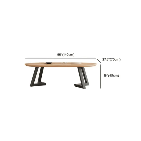KC-0186 Modern Oval MDF Orta Sehpa, Siyah Metal Ayaklı