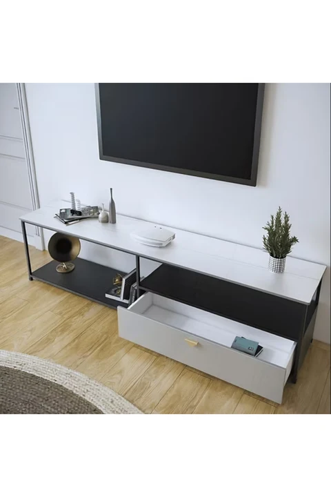 KC-0161 Modern MDF ve Demir TV Ünitesi, 2 Raflı Konsol Tv Ünitesİ