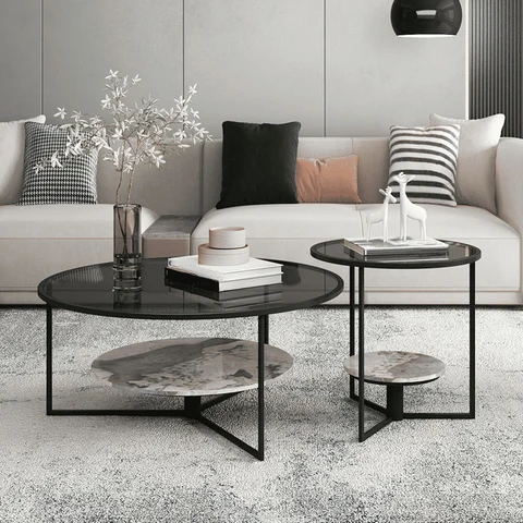 ZGN28606 Modern Cam Raflı İkili Zigon Orta Sehpa