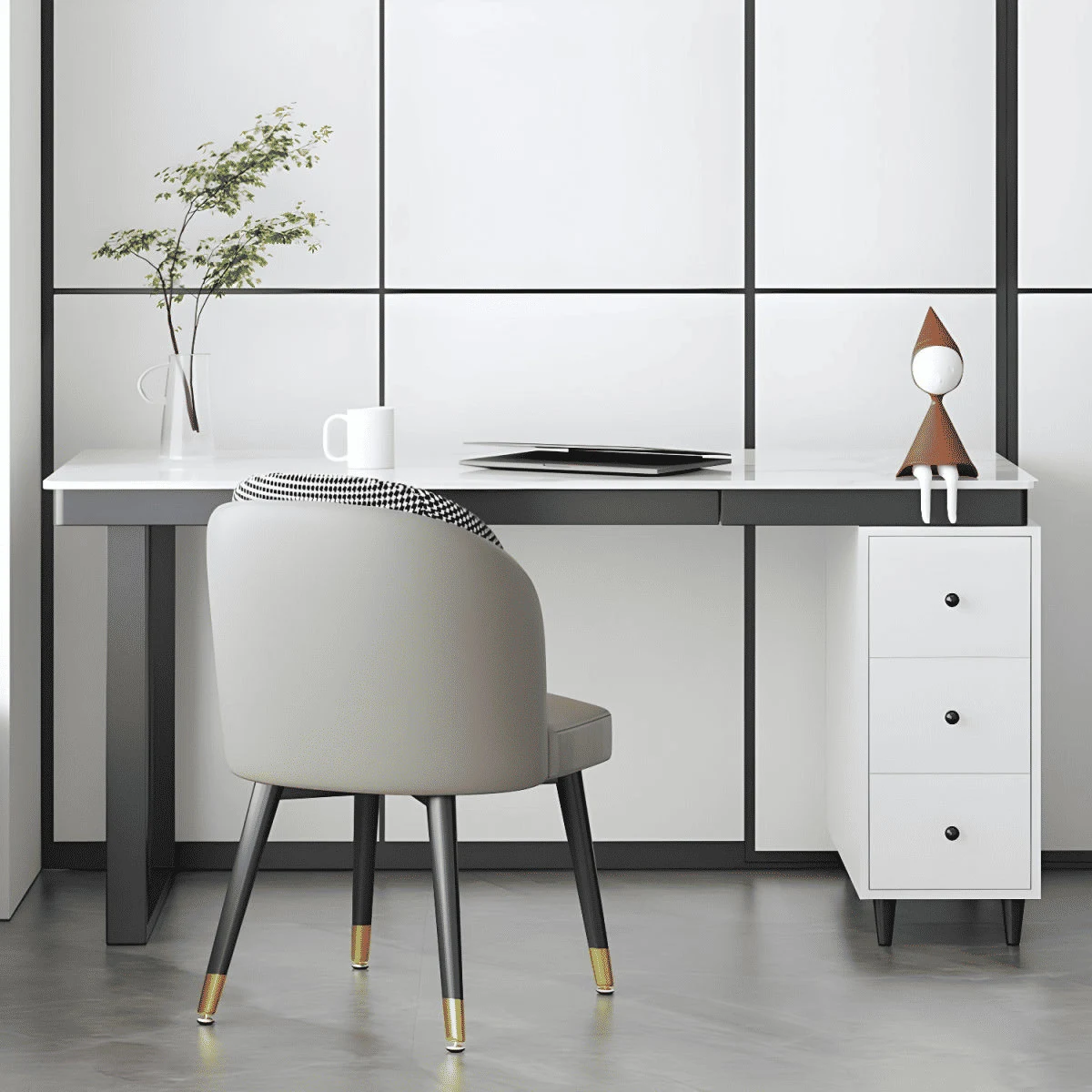 ÇLM328 Modern Dikdörtgen Çalışma Masası MDF Üstlü Metal Ayaklı Çekmeceli