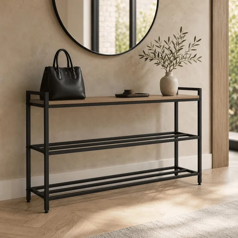 AYK7375 Modern Ahşap ve Metal Ayakkabılık