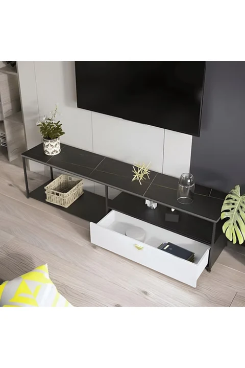 KC-0161 Modern MDF ve Demir TV Ünitesi, 2 Raflı Konsol Tv Ünitesİ