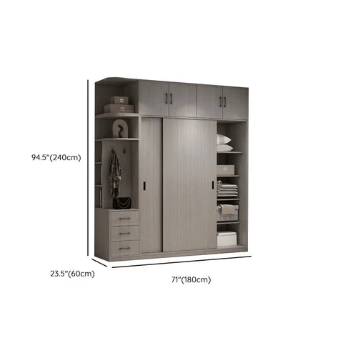 DLP-02 Modern Dikdörtgen Gardırop Ahşap Raflı Askılıklı Gri