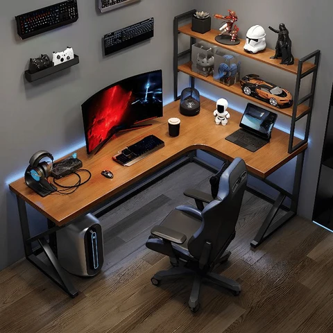 ÇLM4060 Modern L Şekilli Çalışma Masası Ahşap Metal Ayaklı