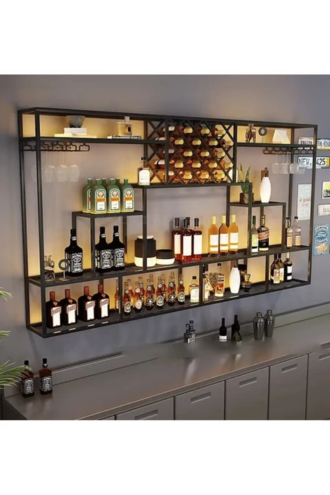 ŞRP7439 Modern Duvara Monte Metal Şaraplık Standı