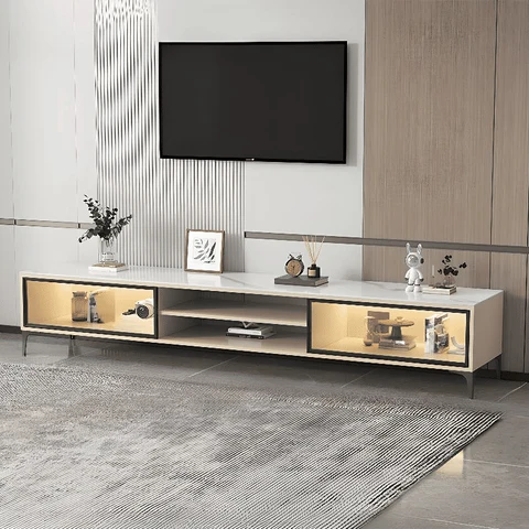 KTV-011 Modern Dikdörtgen TV Sehpası MDF 2 Dolaplı Işıklı