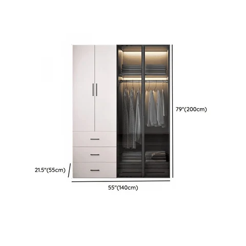 DLP-014 Modern Dikdörtgen Gardırop Ahşap Kapaklı Raflı Askılıklı Beyaz