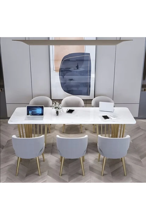 KC-0239 Glam MDF Ofis ve Yemek Masası Metal Kızak Ayaklı
