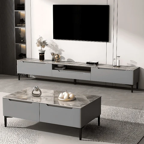 KTV-024 Modern Dikdörtgen TV Sehpası MDF 3 Çekmeceli Raflı