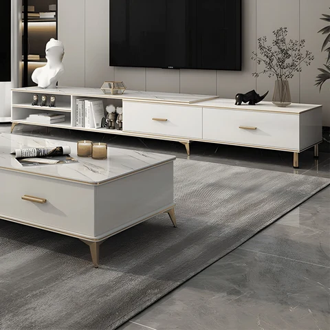 KTV-020 Modern Dikdörtgen TV Sehpası Ahşap 2 Çekmeceli Raflı 200 cm
