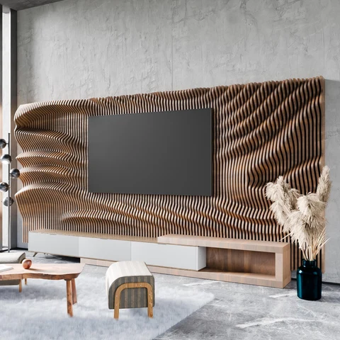 PRM822 Modern Parametrik Dalgalı Ahşap TV Ünitesi