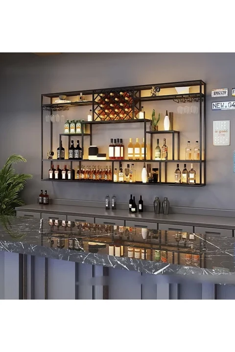 ŞRP7439 Modern Duvara Monte Metal Şaraplık Standı
