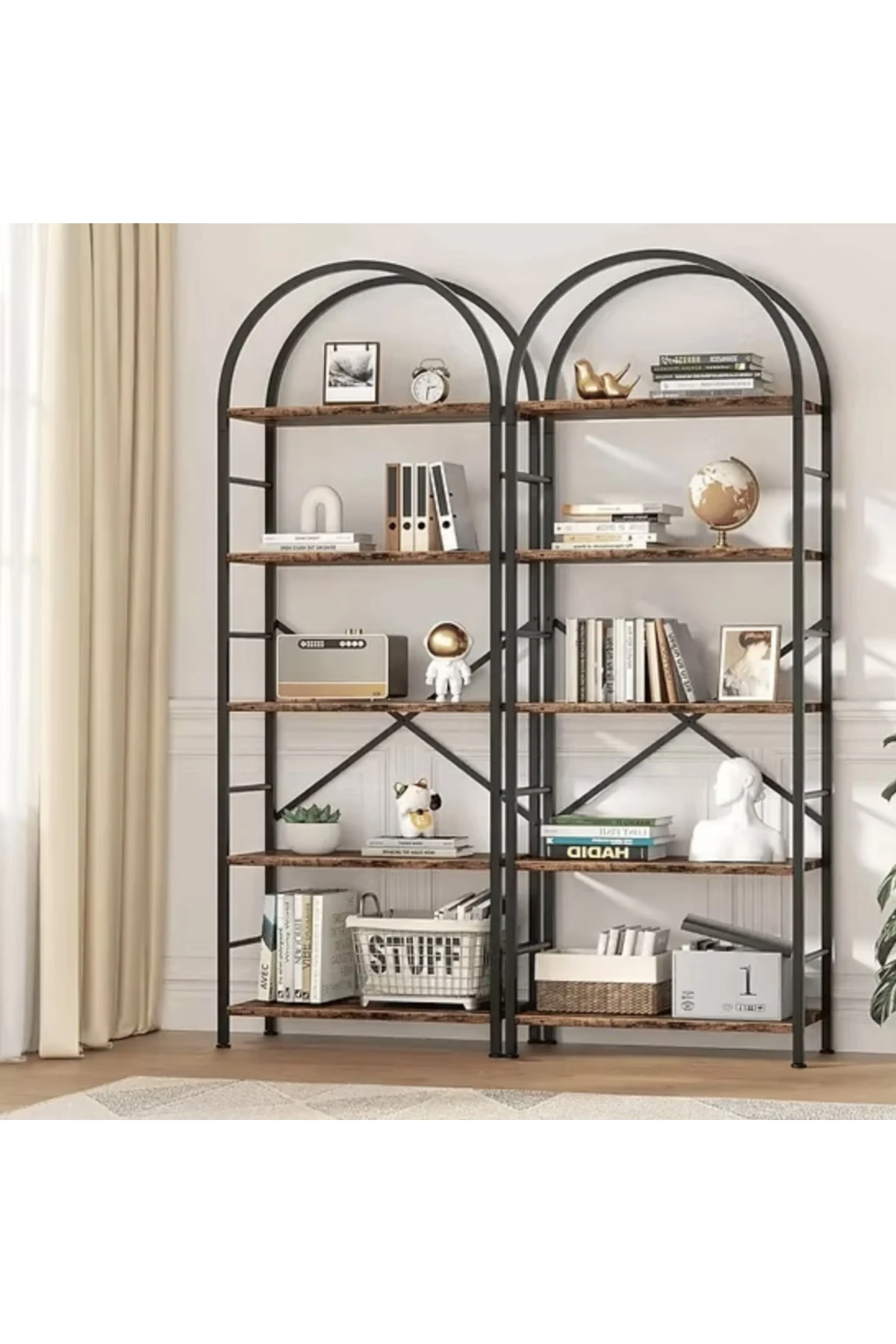KTP0948 Modern Kemerli Metal 5 Katlı Kitaplık Standı