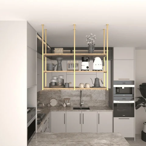ŞRP237 Modern Metal Çerçeveli Şaraplık Ahşap Mutfak Rafı