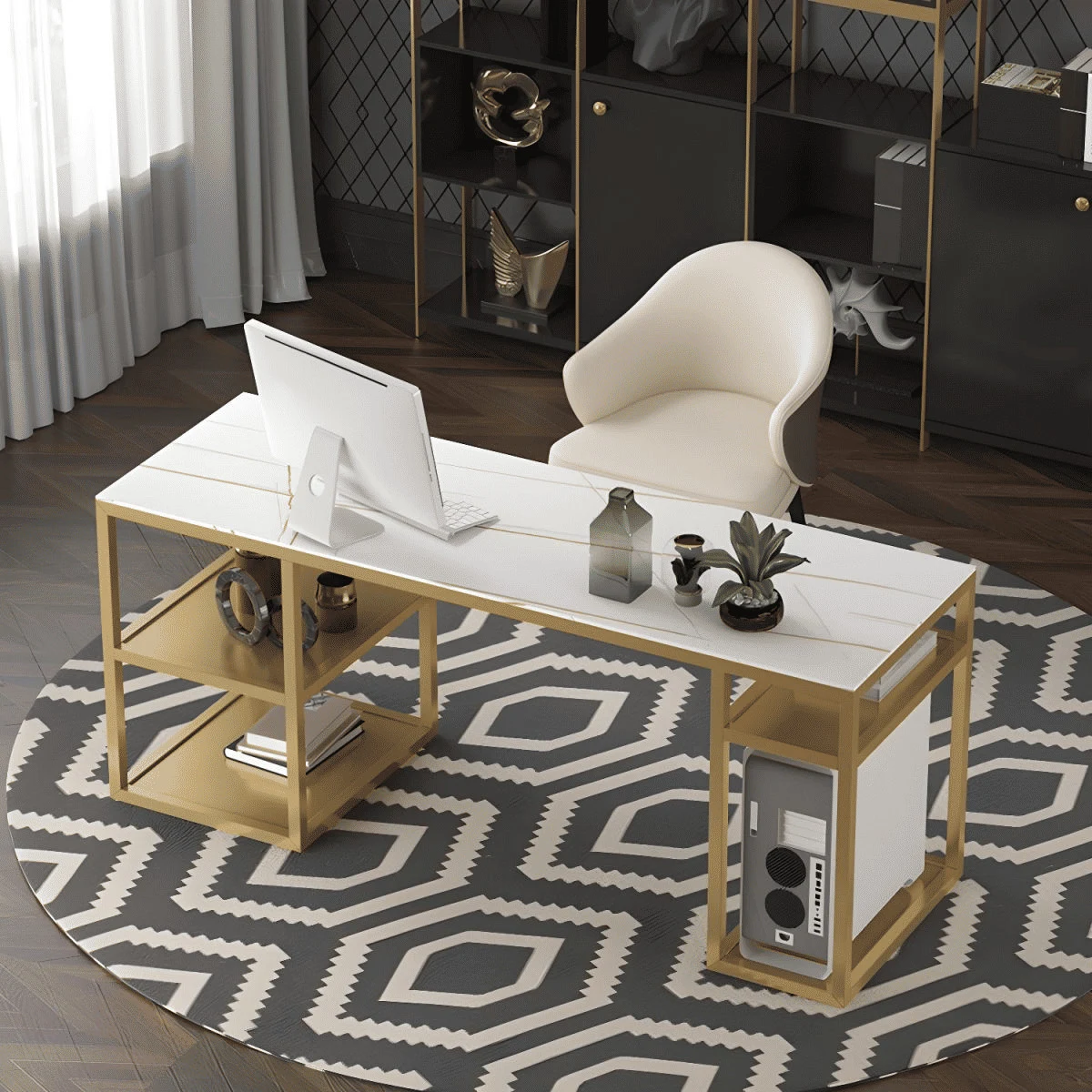 ÇLM3425 Modern Dikdörtgen Çalışma Masası MDF Üstlü Metal Ayaklı