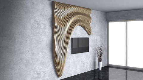 KC-0607 Parametrik Dalgalı Ahşap Duvar Dekoru Tv Ünitesi
