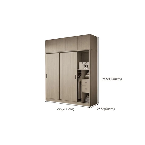 DLP-021 Modern Dikdörtgen Gardırop Ahşap Çekmeceli Askılıklı
