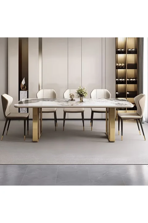 YMK460 Modern Dikdörtgen Yemek Masası MDF Üstlü Metal Ayaklı