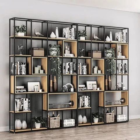 KC-0238 MDF Raflı Ahşap Görünümlü Metal Vitrin, Tasarım Kitaplık