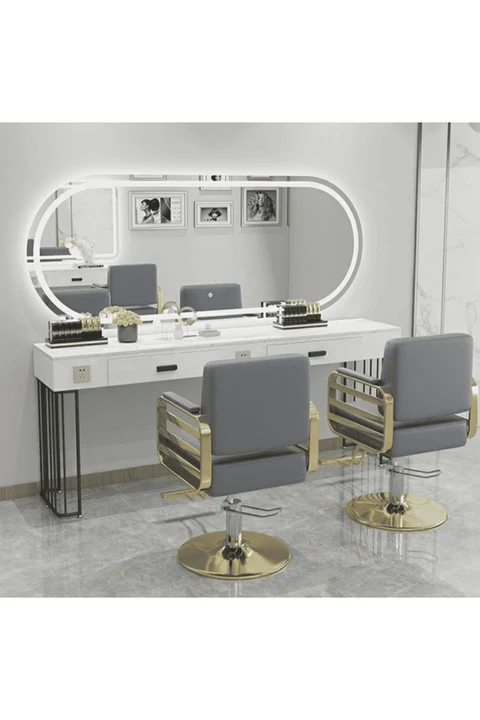 KC-0109 Modern Metal Kuaför Çalışma İstasyonu, MDF Tezgahlı, Çekmeceli