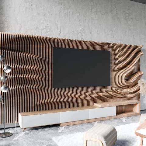 PRM822 Modern Parametrik Dalgalı Ahşap TV Ünitesi
