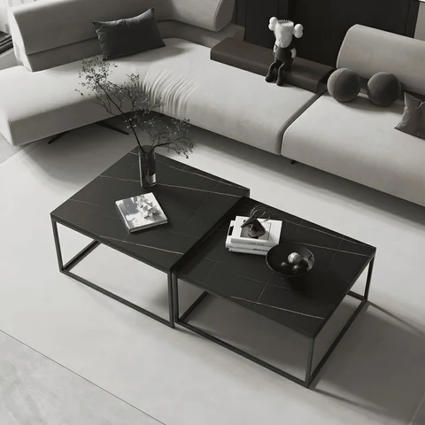 KC-0182 2'li Modern Zigon Sehpa Takımı, MDF Üst Tabla Metal Ayak