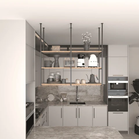 ŞRP237 Modern Metal Çerçeveli Şaraplık Ahşap Mutfak Rafı