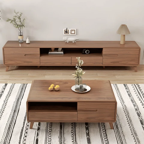 KTV-02 Modern Dikdörtgen TV Sehpası Ahşap 2 Çekmeceli 2 Dolaplı