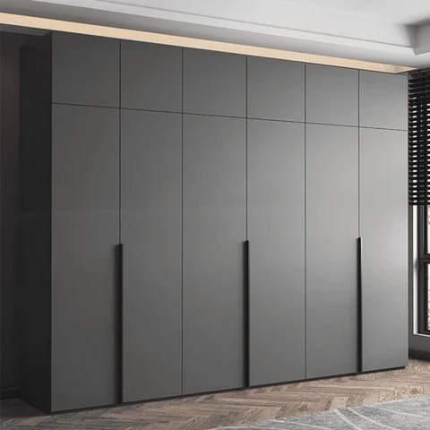 DLP-07 Modern Dikdörtgen Gardırop Ahşap Raflı Askılıklı Gri