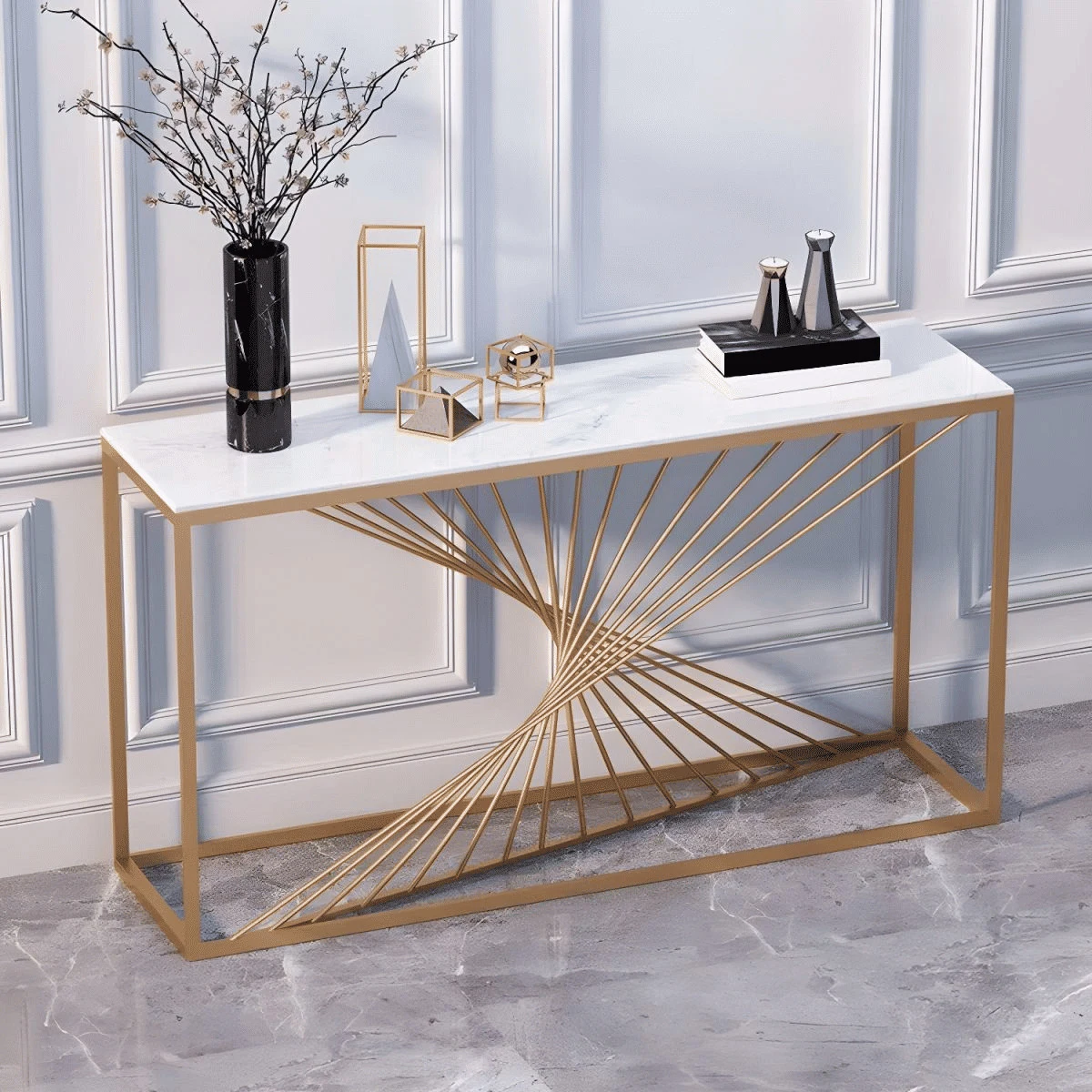 DRS-080 Modern Dikdörtgen Konsol Masa MDF Metal Ayaklı