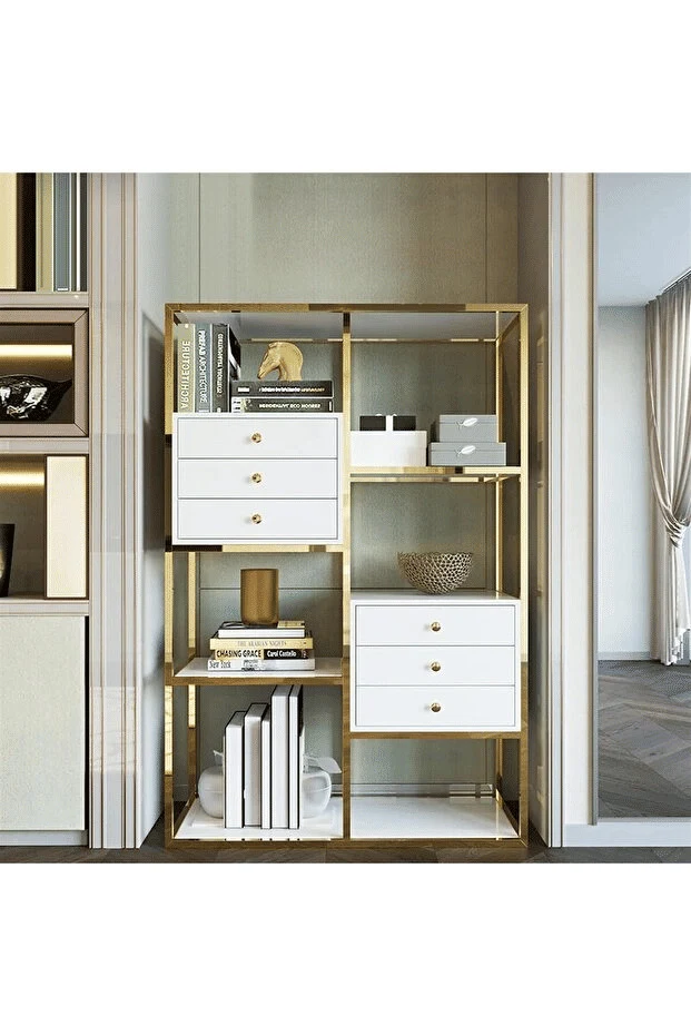KTP6403 Altın Metal Dekoratif Kitaplık 100x40 cm