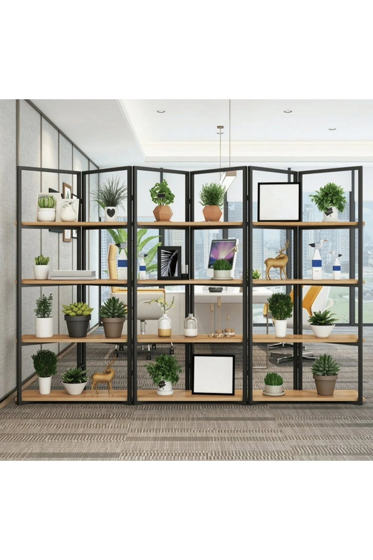 KC-0137 9 Raflı Modern Dikdörtgen Ahşap Çiçek Standı, Kitaplık
