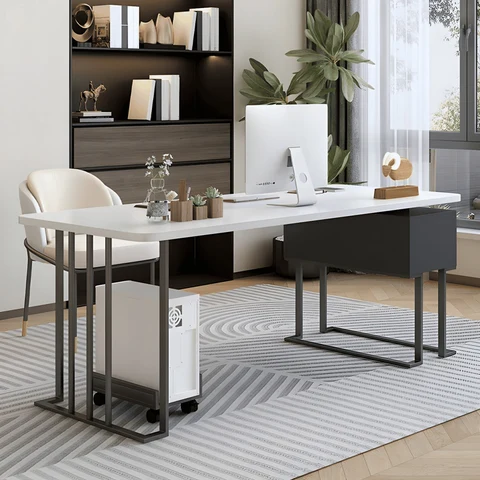 KC-0242 Modern Yazı Masası, Metal Ayaklı Dikdörtgen Çalışma Masası, Ahşap Üstlü