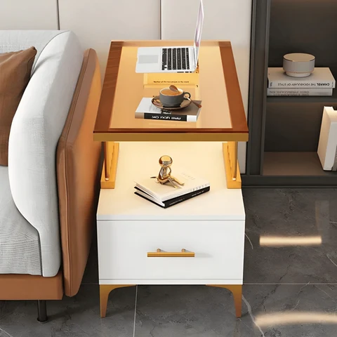 ZGN20208 Modern Metal Tabanlı Çekmeceli Dikdörtgen Yan Sehpa