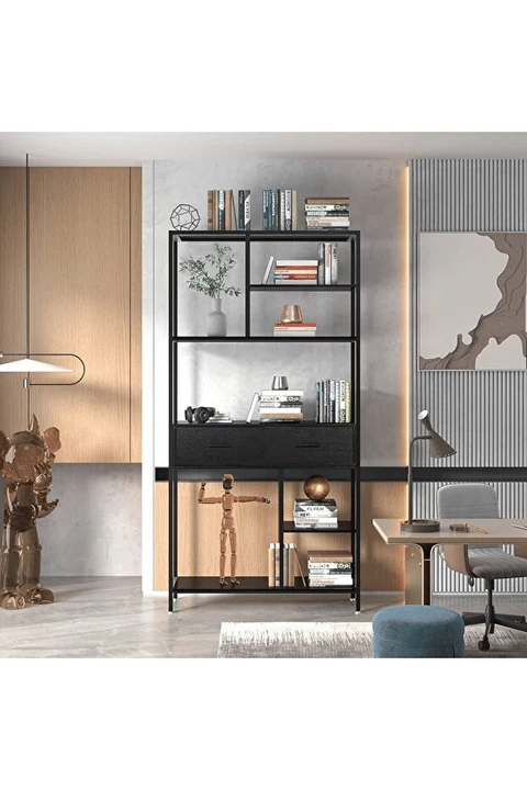 KPT4793 Siyah Metal Kitaplık 90x30x180 cm