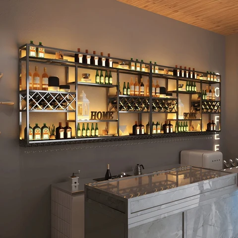 KC-0252 Endüstriyel Metal Duvara Monte Şarap Rafı Cafe Bar Otel Şaraplık