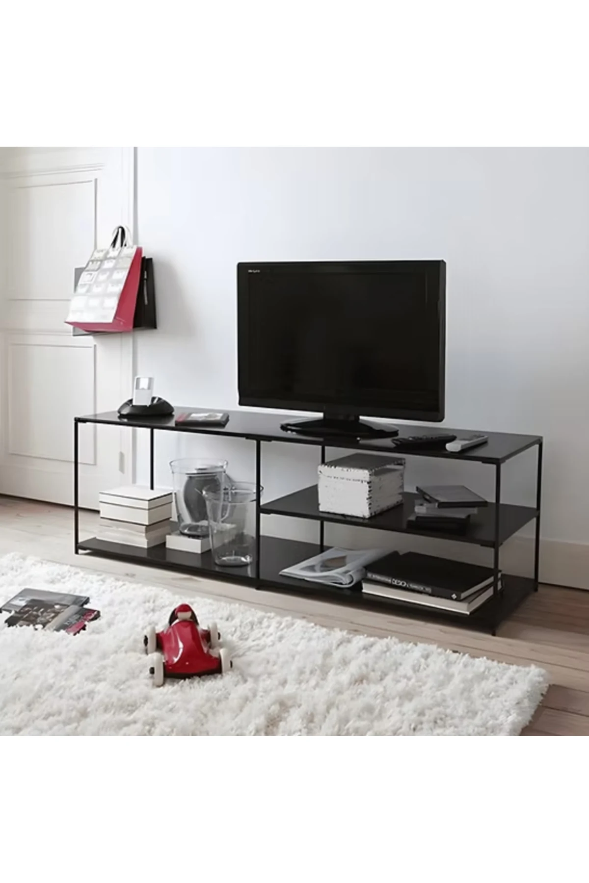 KTV-017 Endüstriyel Dikdörtgen TV Sehpası Metal Raflı