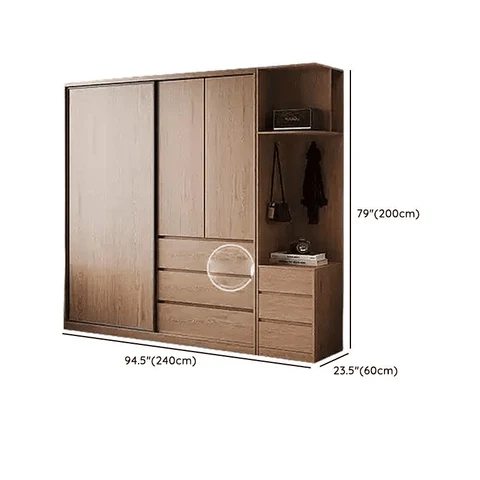 DLP-012 Modern Dikdörtgen Gardırop Ahşap Çekmeceli Askılıklı Kahverengi