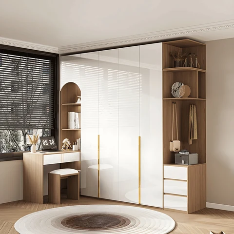 DLP-020 Modern Dikdörtgen Gardırop Ahşap Çekmeceli Askılıklı Beyaz