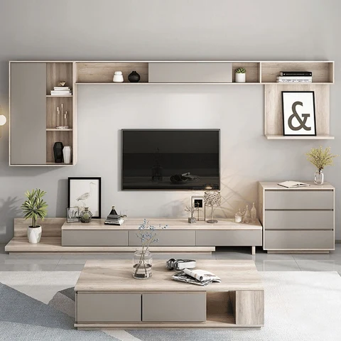 KTV-029 Modern Dikdörtgen TV Sehpası Ahşap Çekmeceli Gri 200 cm