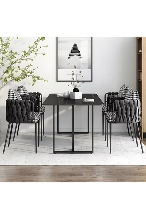 YMK789 Endüstriyel Dikdörtgen Yemek Masası MDF Üstlü Metal Ayaklı