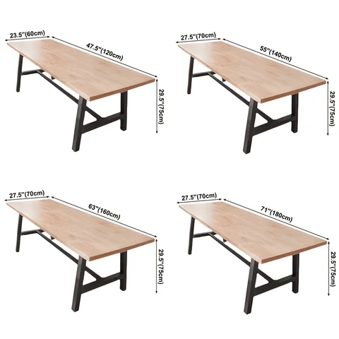 YMK3299 Masif Ahşap Yemek Masası, Metal Ayaklı, Doğal Ahşap